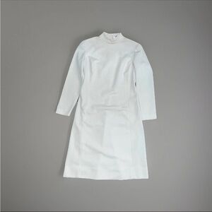 Vintage 60s Butte Tight Knit Womens White Sheath Dress Knee Length Midi Size S